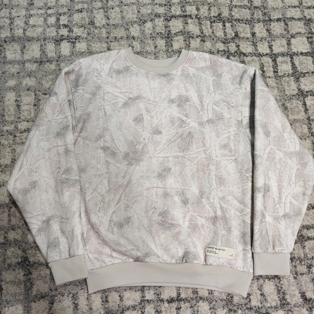 Comfrt Snow Camo Heavyweight Crewneck Sweatshirt Fleece Mens Large Beige